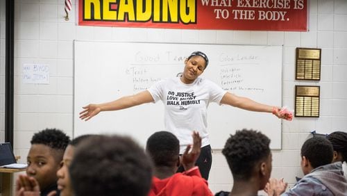 The WNBA legend Maya Moore teaches a Black History Month workshop at Lewis and Clark Middle School, where she attended in her youth, in Jefferson City, Mo., Feb. 28, 2019. At 30, healthy and in her prime, she is doing something virtually unthinkable for an athlete of her stature: taking a sabbatical to pursue a goal of translating social justice talk into action. (Nina Robinson/The New York Times)