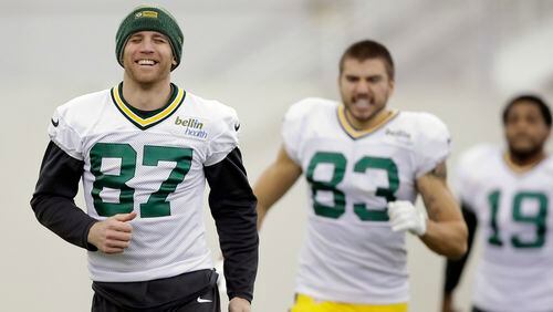 Green Bay Packers wide receiver Jordy Nelson (87) smiles during practice inside the Don Hutson Center Thursday, Jan. 19, 2017 in Ashwaubenon, Wis.