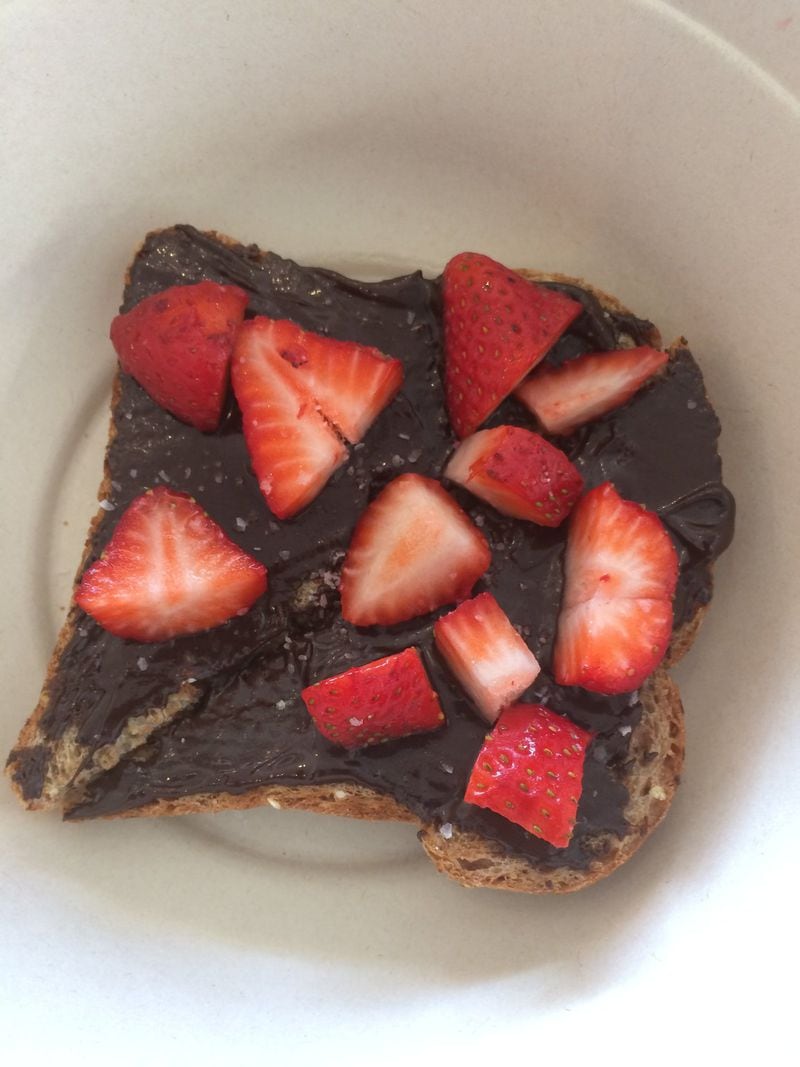 Upbeet’s Sister Hazelnut toast is laden with dark chocolate-hazelnut butter, strawberries and sea salt. CONTRIBUTED BY WENDELL BROCK