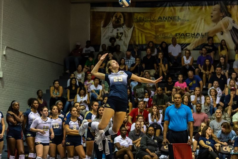 Georgia Tech middle blocker Kayla Kaiser is hoping her growing TIkTok account and brand will be a revenue stream when the NCAA allows for athletes to be compensated for usage of their name, image and likeness. (GT Athletics/Danny Karnik)