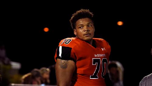 In a September 16, 2016, file image lineman Jordan McNair of McDonogh High School. Now with the University of Maryland, he died on Wednesday, June 13, 2018, two weeks after collapsing during a team workout. (Barbara Haddock Taylor/Baltimore Sun/TNS)