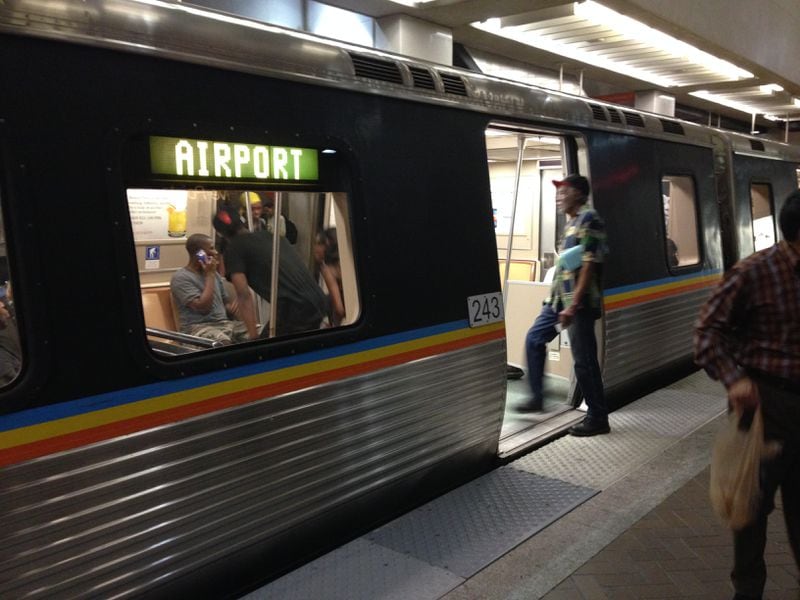 MARTA train headed to the airport at Five Points Station on April 9, 2015.