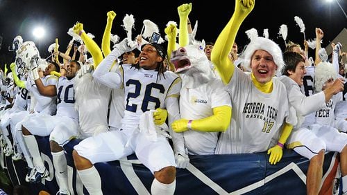 ATLANTA, GA - OCTOBER 4: Zach Allen #26 of the Georgia Tech Yellow Jackets celebrates with fans after the game against the Miami Hurricanes at Bobby Dodd Stadium on October 4, 2014 in Atlanta, Georgia. (Photo by Scott Cunningham/Getty Images) Where will Georgia Tech be spending its bowl trip? A number of bowl projections slot the Yellow Jackets for Orlando and the Russell Athletic Bowl. (GETTY IAMGES)