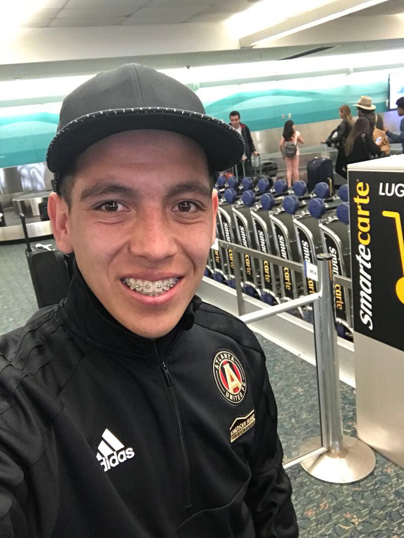 Atlanta United's Ezequiel Barco poses for a photo in the Orlando airport on Tuesday. (Atlanta United)