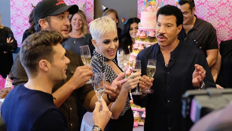 AMERICAN IDOL - As “American Idol” auditions continued this week in the heart of Music City, celebrity judges Luke Bryan and Lionel Richie, along with host Ryan Seacrest, surprised Katy Perry with a puppy themed party in honor of her upcoming birthday. (ABC/Mark Levine) RYAN SEACREST, LUKE BRYAN, KATY PERRY, LIONEL RICHIE