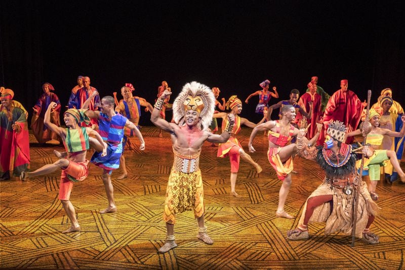 Gerald Caesar as Simba, with other cast members in the touring production of “The Lion King.” CONTRIBUTED BY DEEN VAN MEER