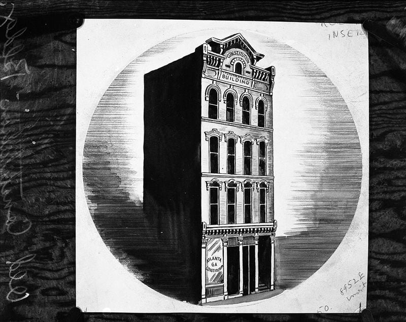 This illustration shows The Atlanta Constitution building looked like at 34 South Broad Street. (AJC archive, AJCNS1960-00-07j GSU Special Collections)