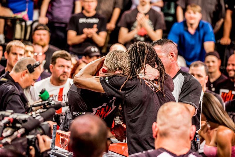Arm wrestling is a sport that features great sportsmanship. Matches almost always end with an embrace between the two opponents.