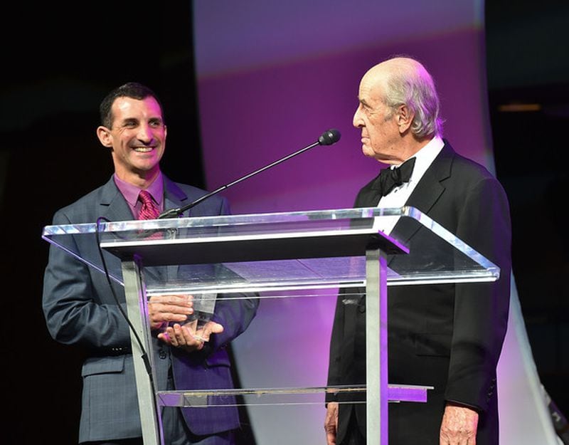 David Barbe (left) inducted dad John into the Georgia Music Hall of Fame in 2015.