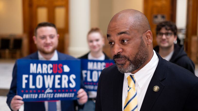 Democrat Marcus Flowers, who is challenging U.S. Rep. Marjorie Taylor Greene this election, has raised more money than any other non-incumbent.  (Ben Gray for the Atlanta Journal-Constitution)