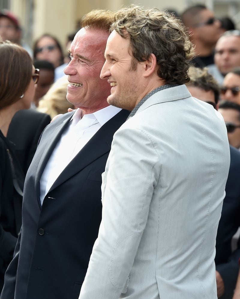 Actors Arnold Schwarzenegger (L) and Jason Clarke attend the LA Premiere of Paramount Pictures' 'Terminator Genisys' at the Dolby Theatre on June 28, 2015 in Hollywood, California. (Photo by Kevin Winter/Getty Images for Paramount Pictures)