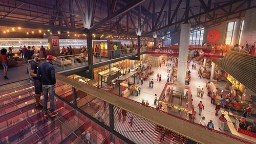 Rendering of the interior of Philips Arena. Provided by the Atlanta Hawks. AJC FILE PHOTO