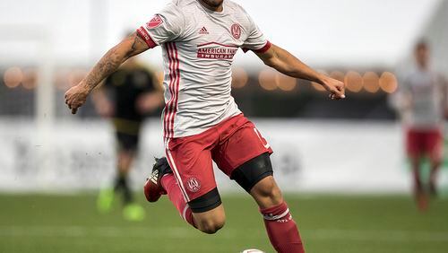 Charleston, South Carolina - February 18, 2017: Hector Villalba (#15) races down the touchline and into the Columbus Crew half of the field on Saturday, Feb. 18, 2017 in Charleston. (Photo by Alex Holt)