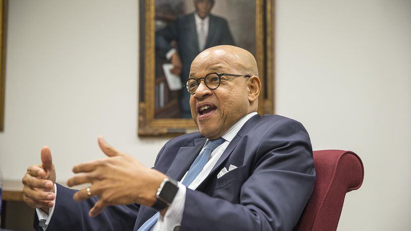 David A. Thomas, who has been president of Morehouse College for a little more a year, talks about what he plans to accomplish while leading the historically black college. He’s shown in his office at the college in Atlanta. ALYSSA POINTER / ALYSSA.POINTER@AJC.COM