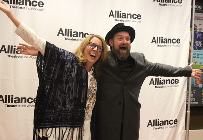  Janece Shaffer and Kristian Bush have a moment of levity on the red carpet. Photo: Melissa Ruggieri/AJC