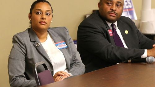 Stonecrest Councilwoman Jazzmin Cobble (left) at a candidates forum before she was elected in 2017. (Photo: Curtis Compton/ccompton@ajc.com)