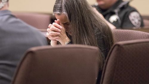 11/30/2017, Dawsonville, GA, - Nydia Tisdale becomes emotional while evidence is presented during a trial at the Dawson Superior Court, Thursday, November 30, 2017. The trial involves Nydia Tisdale, a woman that was arrested at a Republican Party function in 2014 as she tried to videotape. ALYSSA POINTER/ALYSSA.POINTER@AJC.COM