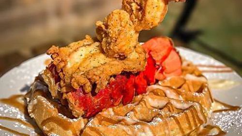 The Honey Lobster Sriracha Waffle from the secret menu at Nana’s Chicken-n-Waffles.