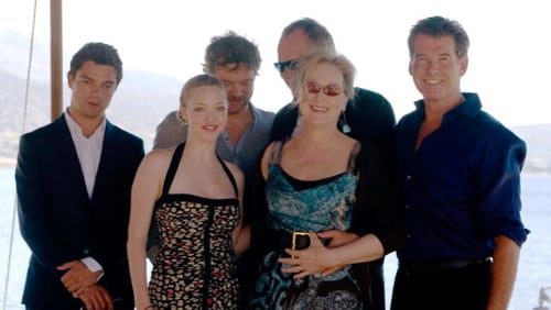 Cast members from the hit film ‘Mama Mia!’ in Athens, Greece, in 2008. From left to right, Dominic Cooper, Colin Firth, Amanda Seyfried, Stellan Skarsgard, Meryl Streep and Pierce Brosnan at a photocall for the movie. A sequel is reportedly in the works with most of the original cast members set to return.