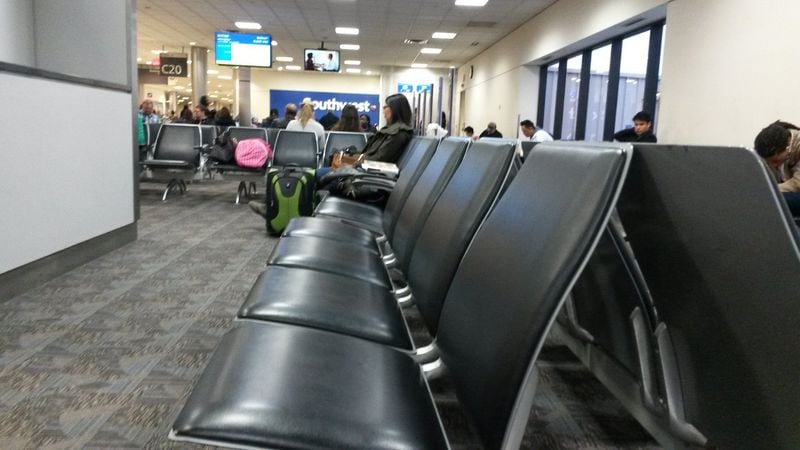 Southwest Airlines offers a mix of seating at its gates in Atlanta, including these more basic designs. MATT KEMPNER / AJC