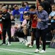 Atlanta United coach Gonzalo Pineda gives directions during the second half of an MLS soccer match against Inter Miami at Mercedes-Benz Stadium on Saturday, Sept. 16, 2023, in Atlanta.
 Miguel Martinez / miguel.martinezjimenez@ajc.com