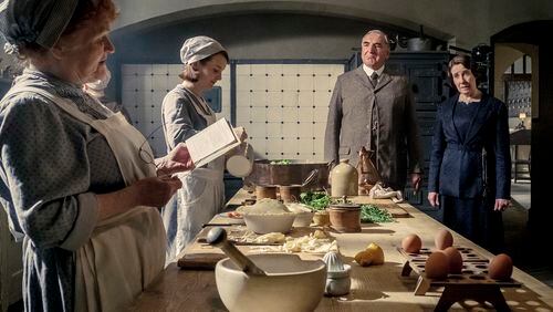 Lesley Nicol (from left), Sophie McShera, Jim Carter and Phyllis Logan star in “Downton Abbey.” Jaap Buitendijk/Focus Features