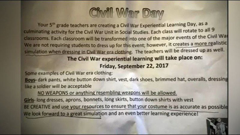 The Civil War Day dress up instructions sent by Big Shanty Elementary School in Kennesaw. (Credit: Corrie Davis)