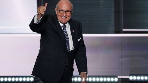 CLEVELAND, OH - JULY 18: Former New York City Mayor Rudy Giuliani gives a thumbs up as he walks on stage to deliver a speech on the first day of the Republican National Convention on July 18, 2016 at the Quicken Loans Arena in Cleveland, Ohio. An estimated 50,000 people are expected in Cleveland, including hundreds of protesters and members of the media. The four-day Republican National Convention kicks off on July 18. (Photo by Alex Wong/Getty Images)
