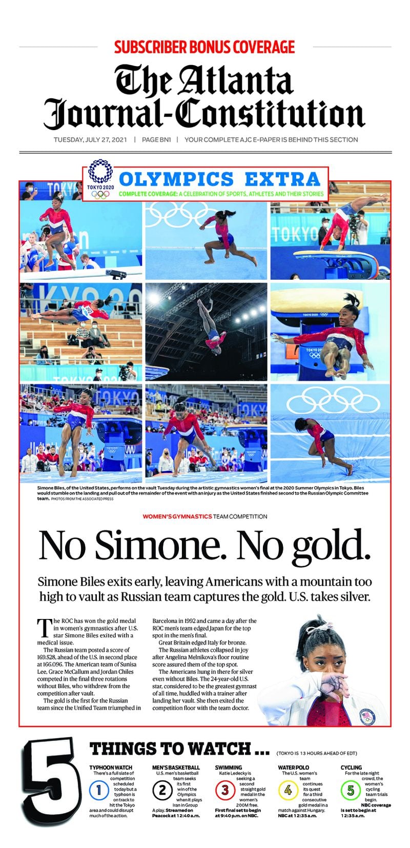 Tokyo Olympic Extra in Tuesday ePaper: No Simone. No Gold