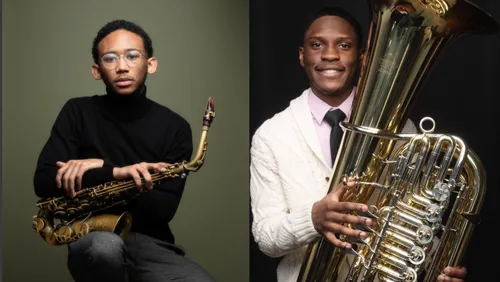 Kevin Oliver Jr., left, and Joshua Williams grew up playing music together in Metro Atlanta schools. They graduated together from the prestigious Juilliard School in New York City in May.
