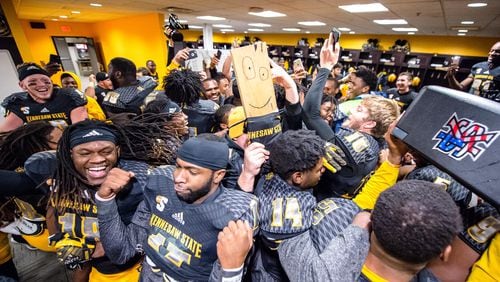 The Kennesaw State Turnover Plank is one of the odder new things in college football. (Kyle Hess, KSUOwls.com)