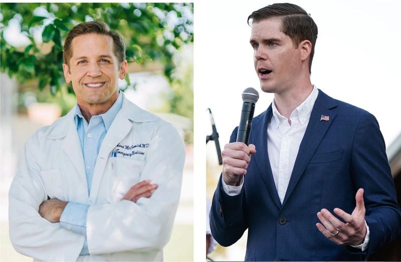 Emergency room physician Rich McCormick, left, held distinct advantages in his bid for the GOP nomination in the 6th Congressional District, including a fundraising edge and name recognition gained through a previous run for Congress. And he used those advantages to score a big win Tuesday over Jake Evans, who was endorsed by former President Donald Trump.