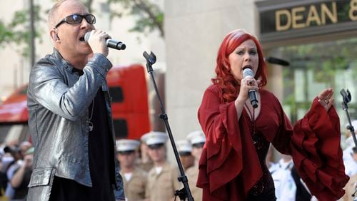 FILE - Singers Fred Schneider and Kate Pierson of the music group "The B-52s" perform on NBC's "Today Show" in Rockefeller Plaza on Monday, May 26, 2008, in New York. The Athens Rock Lobsters, a minor-league hockey team that will begin play next season in the home of the University of Georgia paid homage to the city’s rich musical heritage by choosing a nickname associated with one of its most famous bands. The B-52s released their quirky, crustacean-themed song “Rock Lobster” in the late 1970s. (AP Photo/Peter Kramer, File)