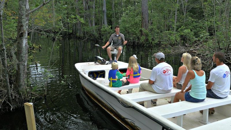 Enjoy the pristine ecosystem of the Shallotte River on a Swamp Tour, or soar over this tidal river on a zip-line course. CONTRIBUTED BY WWW.SHALLOTTERIVERSWAMPPARK.COM
