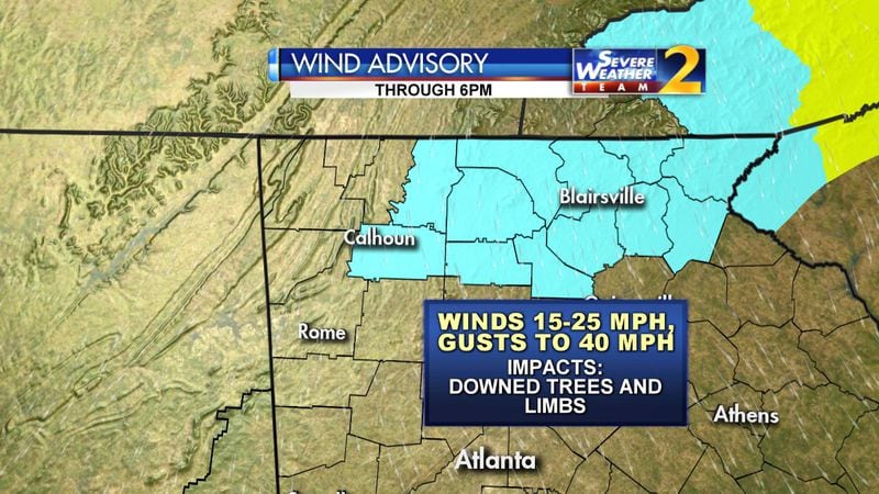 A wind advisory is in effect for far North Georgia. (Credit: Channel 2 Action News)