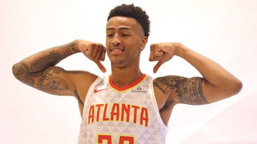 September 25, 2017 Atlanta: Rookie forward John Collins, Wake Forest, poses for a portrait during Hawks Media Day on Monday, September 25, 2017, in Atlanta.   Curtis Compton/ccompton@ajc.com