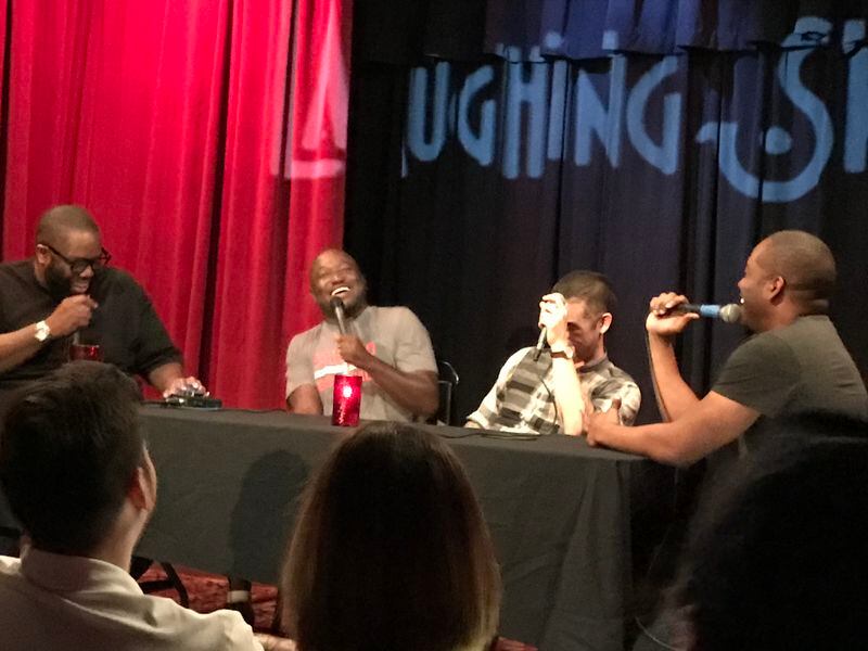  Hannibal Buress joins his regular cohost Tony Trimm (second from right) and guests Killer Mike (left) and Al Jackson (right). CREDIT: Rodney Ho/rho@ajc.com