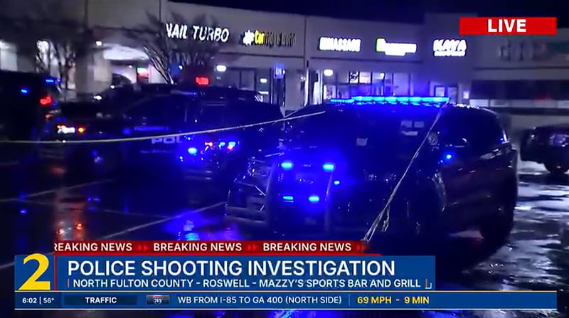 No officers were injured during the shooting at Mazzy’s Sports Bar and Grill along Alpharetta Highway on Saturday morning. 