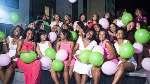 Morgan I. Coleman was initiated into the Eta Mu Chapter of Alpha Kappa Alpha on April 27, 2014. She and her linesisters celebrated the occassion with balloons and smiles.