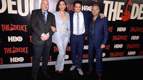 NEW YORK, NY - SEPTEMBER 07:  David Simon, Maggie Gyllenhaal, James Franco and George Pelecanos attend "The Deuce" New York premiere at SVA Theater on September 7, 2017 in New York City.  (Photo by Andrew Toth/Getty Images)