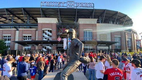 Fans line up to get into Truist Park before Braves' game against Philadelphia Phillies on Friday, May 7, 2021. (File photo by Hyosub Shin / Hyosub.Shin@ajc.com)