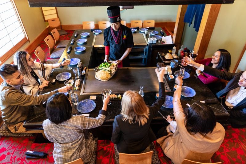 Nakato has teppanyaki rooms, where guests leave their shoes at the door and sit on the floor to enjoy the hibachi chefs' entertaining culinary techniques. Courtesy of Nakato Japanese Restaurant