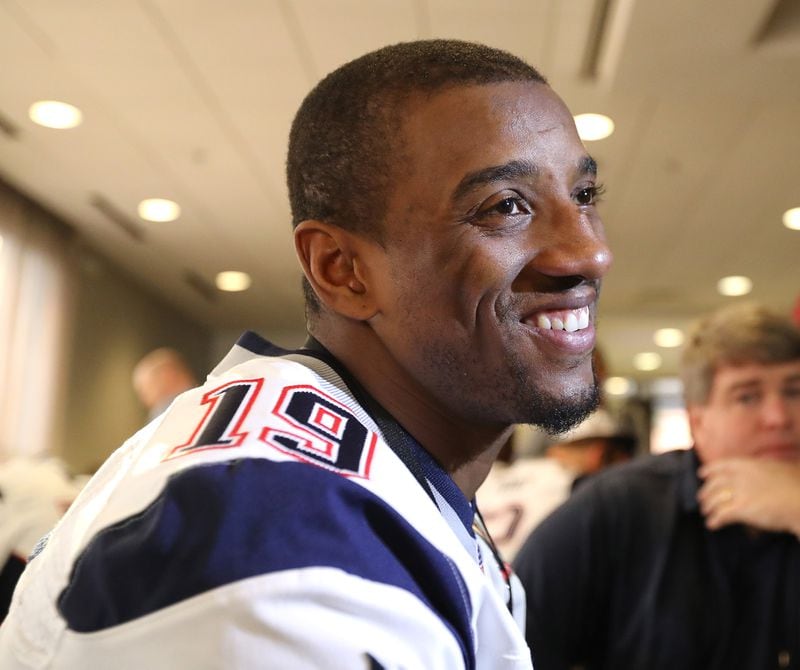 Patriots wide receiver Malcolm Mitchell, from the University of Georgia, smiles at a question during Super Bowl media availability at the JW Marriott Galleria on Wednesday, Feb. 1, 2017, in Houston last year.    Curtis Compton/ccompton@ajc.com