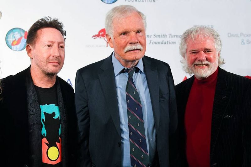 Julian Lennon, left, Ted Turner, and musician Chuck Leavell, right, gather at Captain Planet Foundation's Annual Benefit Gala at Flourish Atlanta on Saturday, Nov. 16, 2019, in Atlanta. (Photo by John Amis/Invision for Captain Planet Foundation/AP Images)