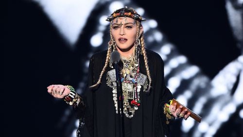 Madonna gave a speech about the impact the late Aretha Franklin had on her at the 2018 VMAs. It wasn't well-received by many on Twitter. (Photo by Michael Loccisano/Getty Images for MTV)
