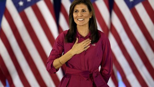 Former U.N. Ambassador Nikki Haley received 128,000 votes in Tuesday's GOP presidential primary in Indiana even though she quit the race two months ago. (AP Photo/Abbie Parr, File)