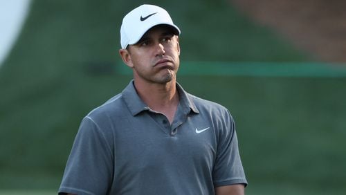 Brooks Koepka reacts to birdie putt on 13th hole during final round of the 2023 Masters Tournament at Augusta National Golf Club, Sunday, April 9, 2023, in Augusta, Ga. (Jason Getz / Jason.Getz@ajc.com)
