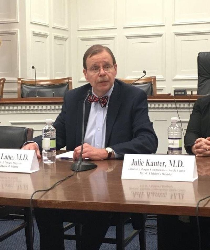 Dr. Peter Lane speaks recently at a congressional briefing at the Capitol about challenges faced by patients and families with sickle cell disease. CONTRIBUTED