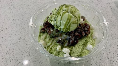 Hansel and Gretel’s Green Tea Bingsu is built upon a mountain of creamy green tea shaved ice. CONTRIBUTED BY ANGELA HANSBERGER