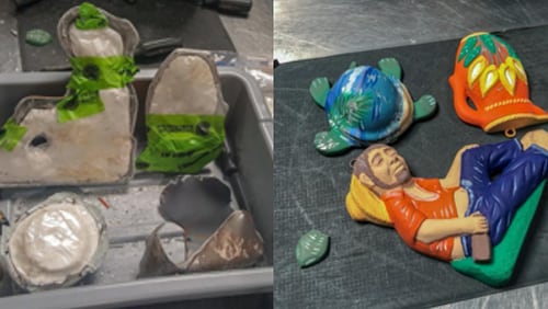 Nearly 3 pounds of cocaine hidden inside decorative figurines from Honduras was seized in the Atlanta airport Tuesday night.